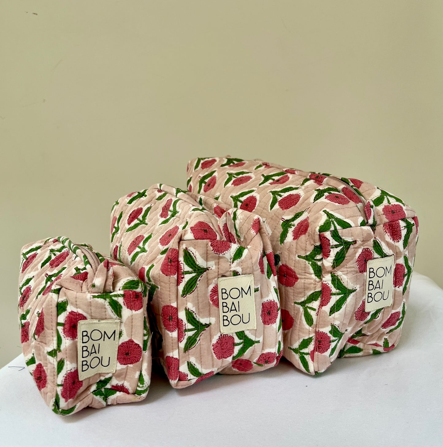 Set de 3 bolsas Flores rosa