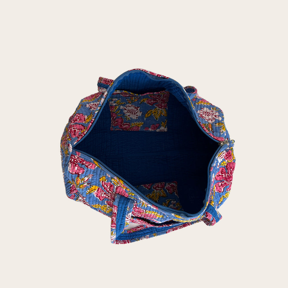 Maleta Midi azul con rosa y amarillo