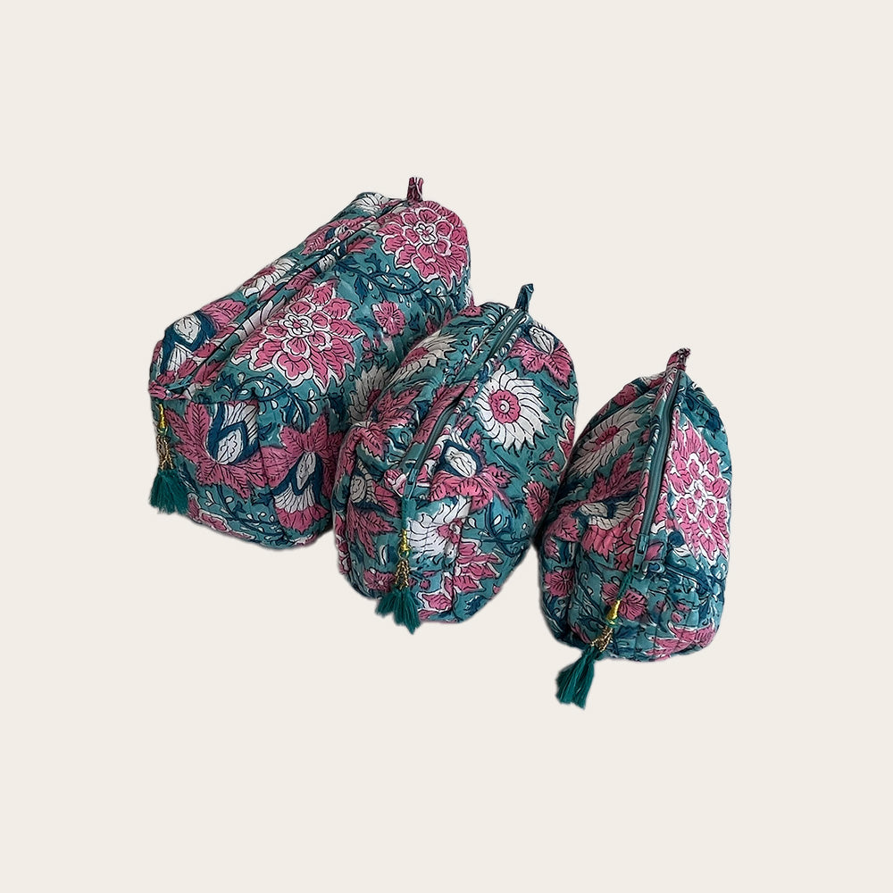 Set de 3 bolsas Turquesa con rosa