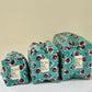 Set de 3 bolsas Aqua con flores rojas