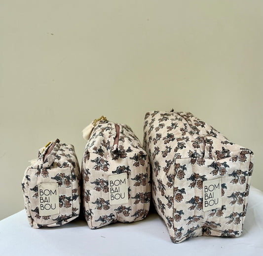 Set de 3 bolsas Beige con flores tierra