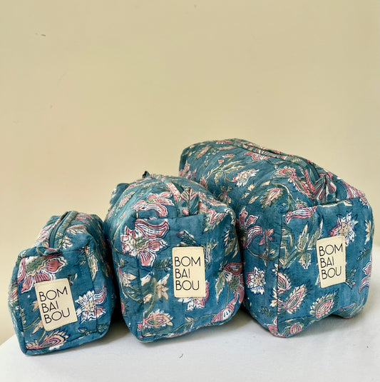 Set de 3 bolsas Azul con flores acuarela