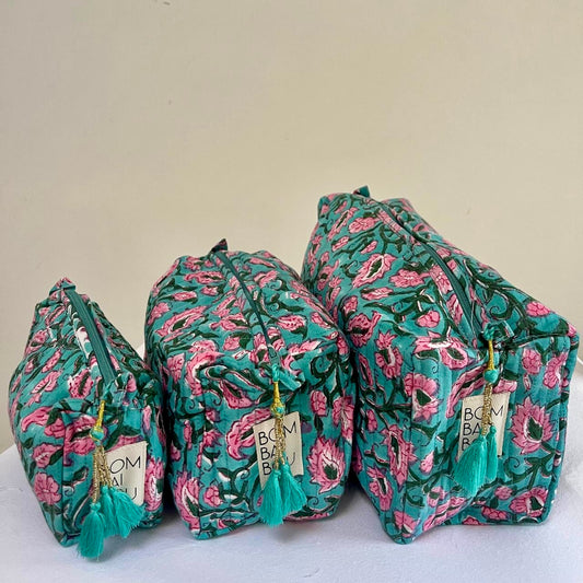 Set de 3 bolsas Aguamarina con rosa
