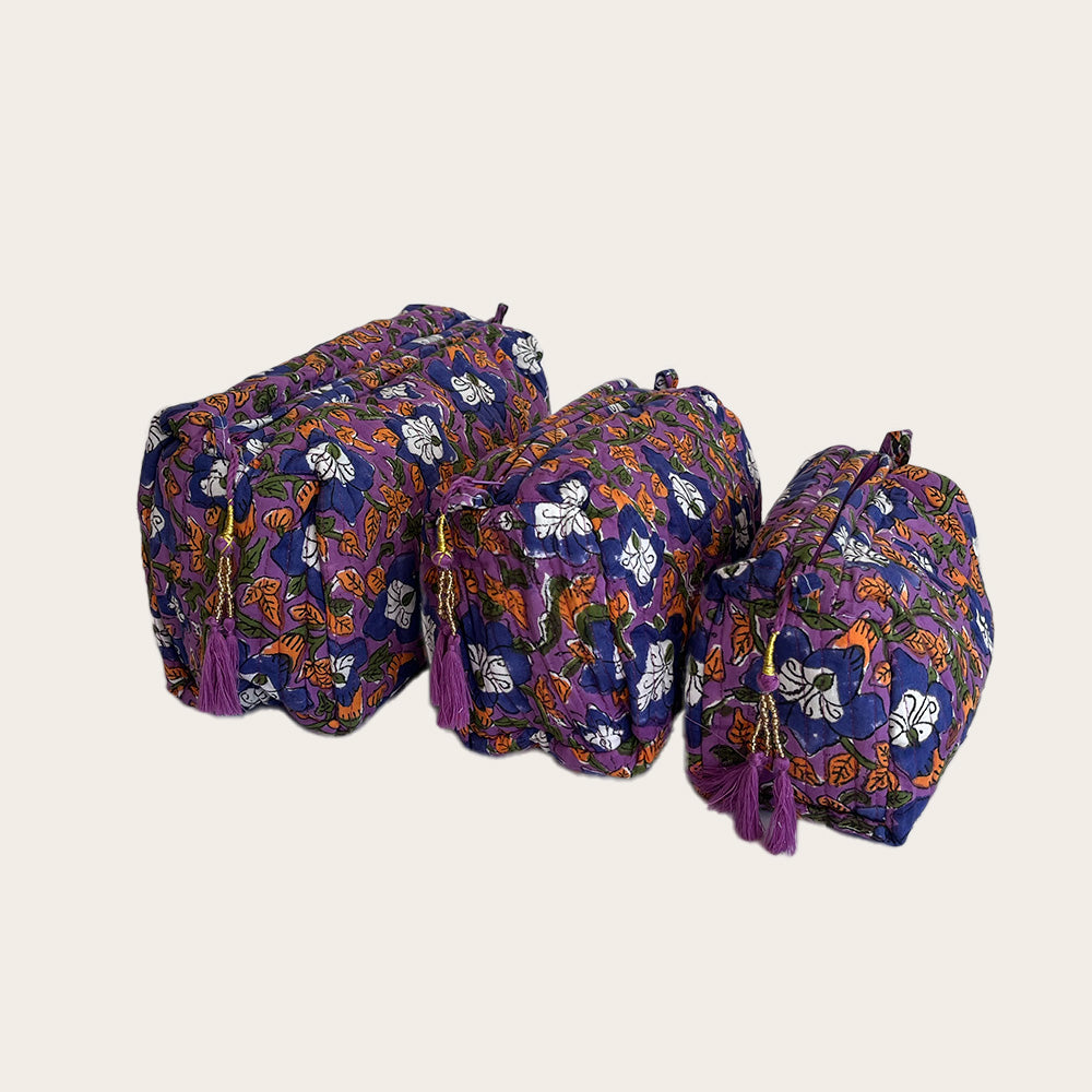 Set de 3 bolsas Morado con rosa y naranja