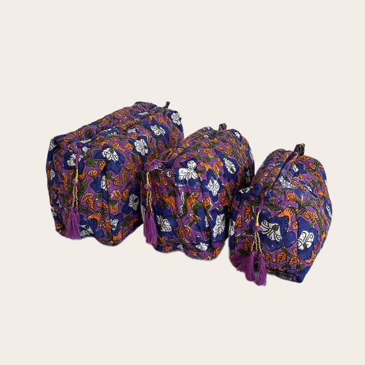 Set de 3 bolsas Morado con rosa y naranja