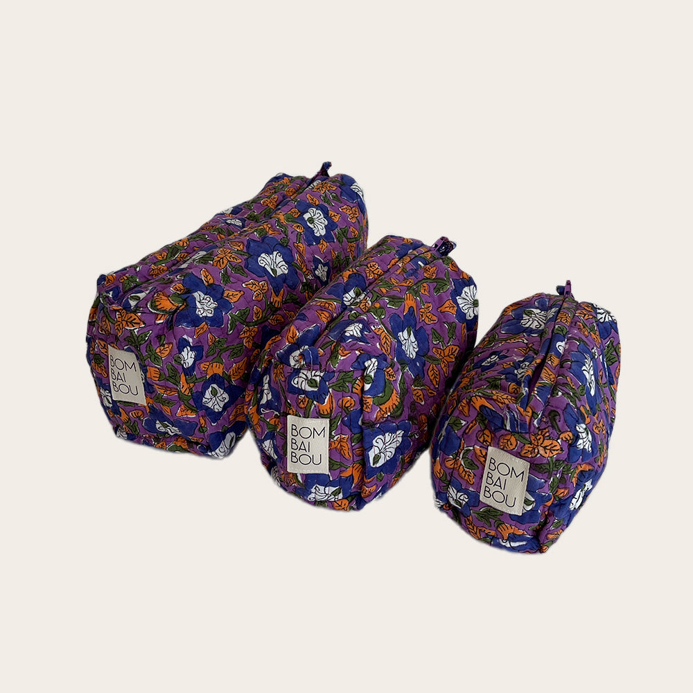 Set de 3 bolsas Morado con rosa y naranja
