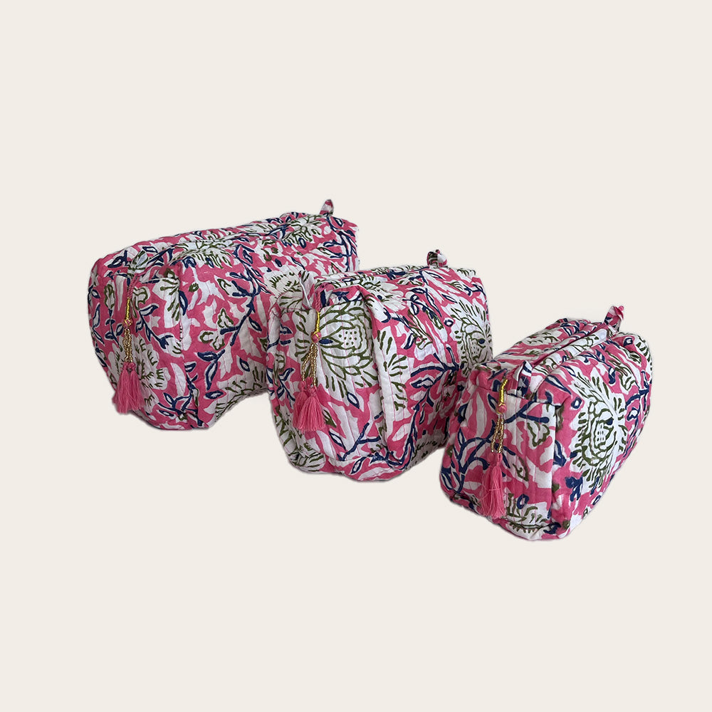 Set de 3 bolsas Rosa chicle con azul marino