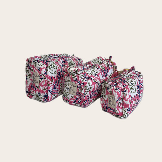 Set de 3 bolsas Rosa chicle con azul marino