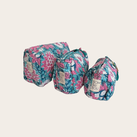 Set de 3 bolsas Turquesa con rosa
